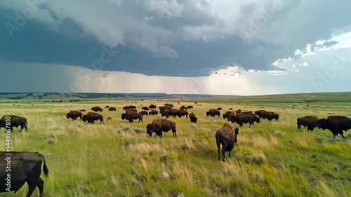 Wallpaper Mural Herd Grazing in Open Grassland Under Dramatic Sky Slow Motion Torontodigital.ca