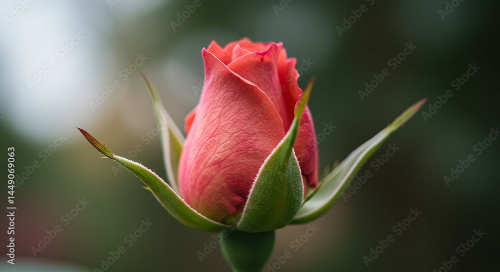 Fototapeta premium Unfurling beauty A coral rose buds embrace