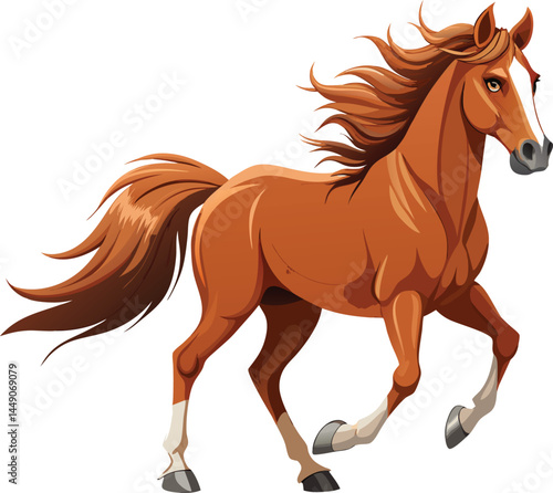 Hyperrealistic Equine Portrait of a Muscular Horse in Motion with White Socks.