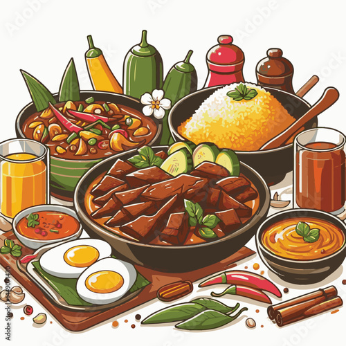 traditional, spicy, indonesia, rendang, cuisine, meat, indonesian food, food, homemade, minangkabau, beef, delicious, lunch, coconut milk, meal, chili, background, west sumatra, restaurant, padang, ta