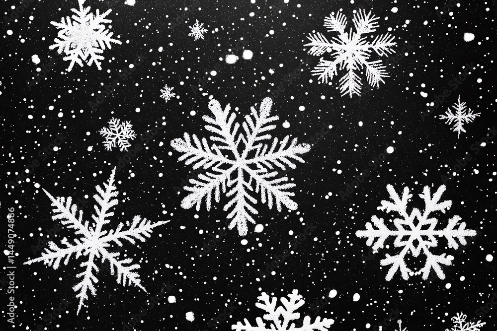 White snowflakes on black background winter design White snowflakes on black background winter design
