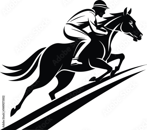 Stylized Galloping Horse Racing Ink Sketch with High Contrast and Dramatic Perspective.