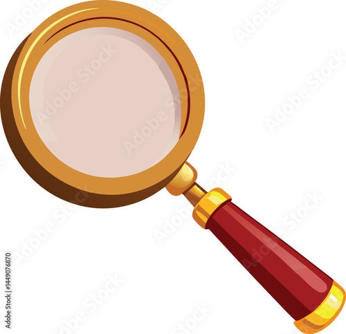Vintage Style Magnifying Glass with Clear Lens and Red Wooden Handle.