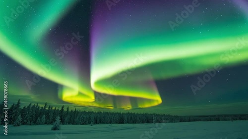 Aurora dances in night sky. Great for space and astronomy blogs, northern travel, vibrant nature. Northern Lights display.