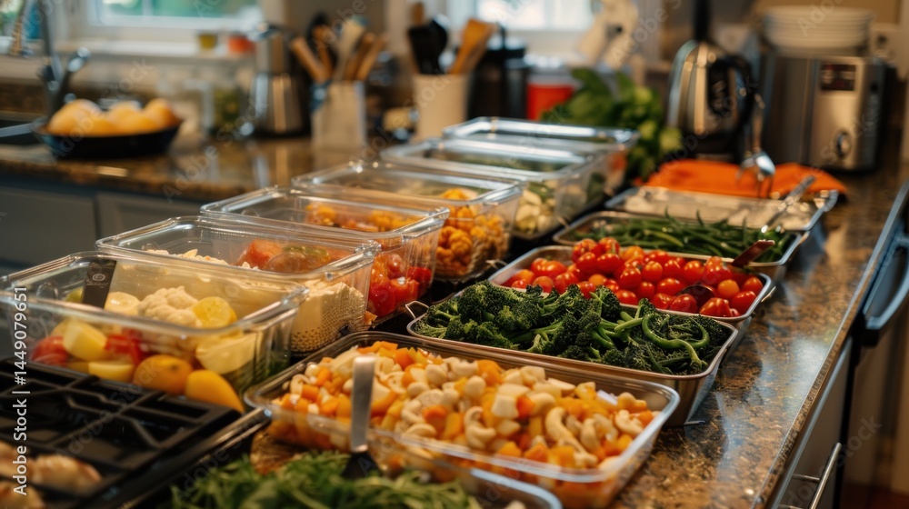 Obraz premium Prepared food ingredients, ready for meal prep