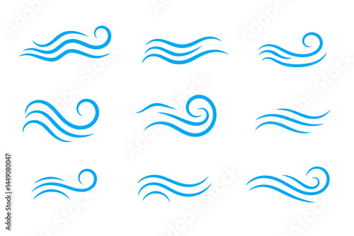 Wind line sketch doodle set. Hand drawn doodle wind movement, air gust, swirl elements. Hand drawn air gust movement sketch, smoke flow art, abstract lines. Isolated vector illustration. wave lines