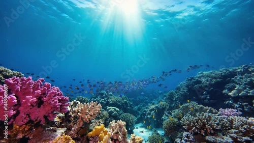 Coral and fish underwater. Ideal for marine conservation sites, tropical seascapes, vibrant ocean life. Underwater ecosystem.