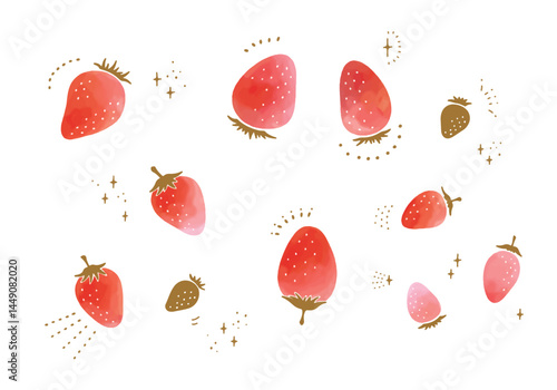 水彩カラーの苺のイラスト素材セット