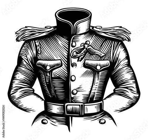 Vintage Engraving of a Military Uniform with Decorative Details
