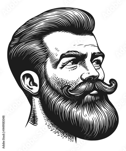 Vintage Engraving of a Distinguished Man with Mustache and Beard