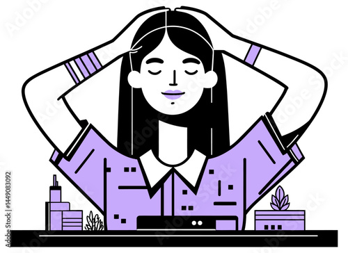 Stress Relief Doodle Illustration of Calm Woman with Closed Eyes