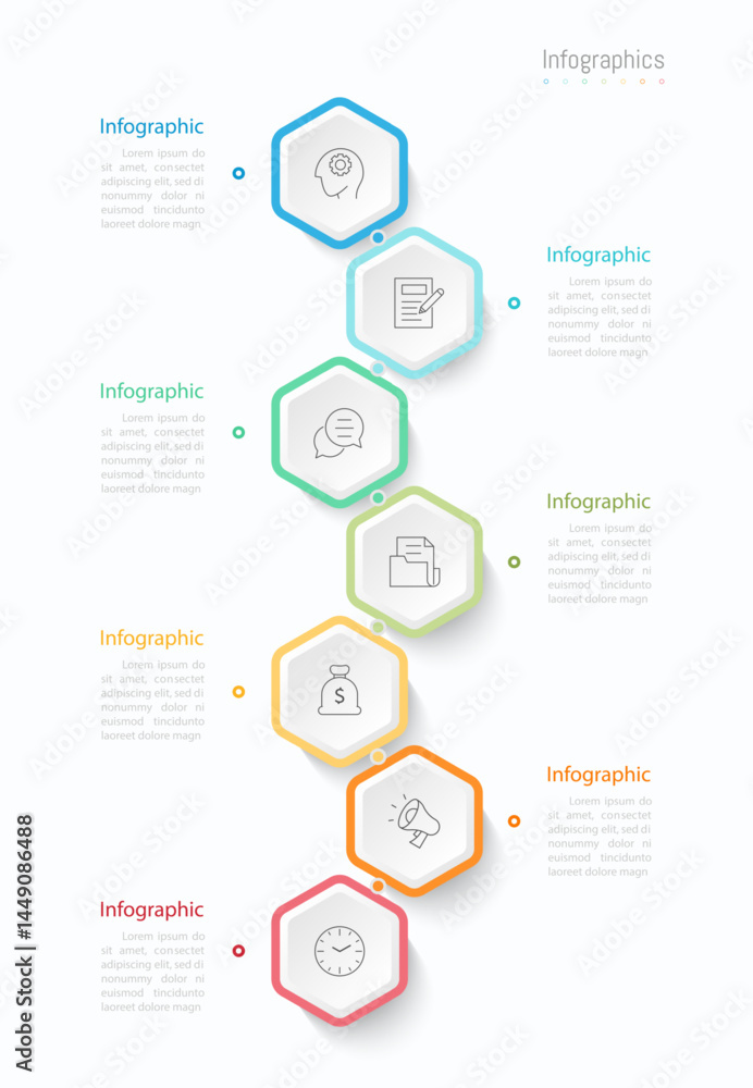 Fototapeta premium Infographic 7 options design elements for your business data. Vector Illustration.