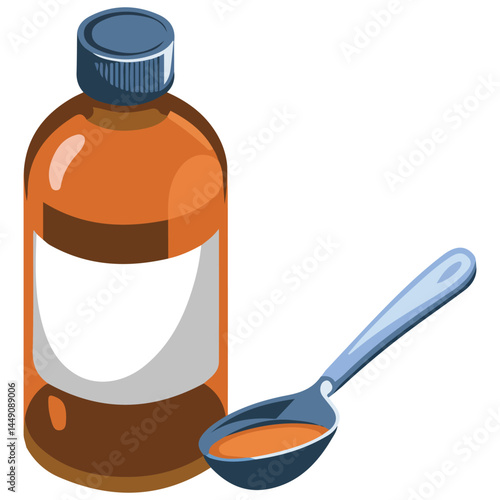 medicine syrup bottle spoon dosage isolated vector illustration on white background