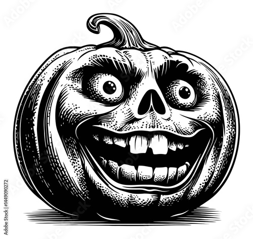 Spooky Pumpkin Skull Engraving for Halloween Celebration