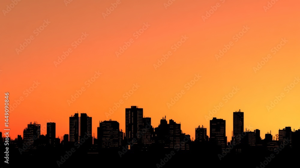 City skyline silhouette against a warm dusk sky, urban simplicity meets serene twilight. City skyline silhouette against a warm dusk sky, urban simplicity meets serene twilight.