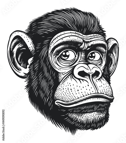 Detailed Engraving of a Realistic Monkey Head Illustration