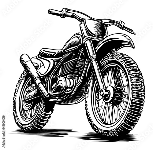 Vintage Motorcycle Engraving with Detailed Illustration of Design