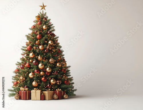 Christmas tree with gifts, and holiday season.