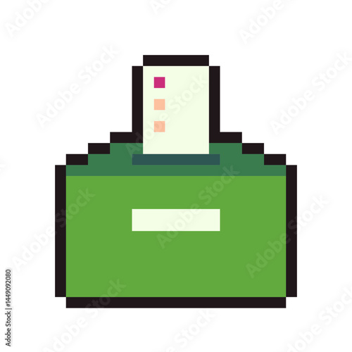 Green Voting Ballot, Pixel Art Flat Illustration, Isolated