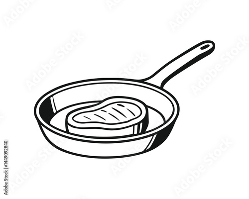 Steak in Frying Pan Illustration Cooking Food Meal