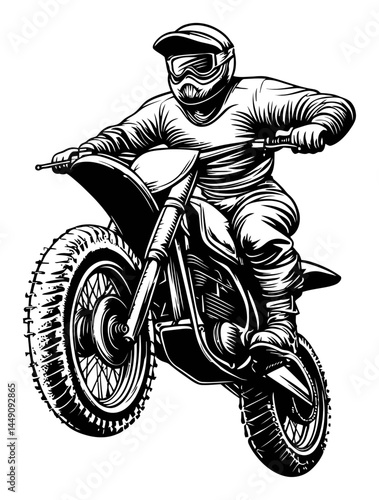 Dynamic Black and White Illustration of a Motorcyclist in Action