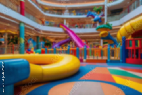 Wallpaper Mural interior of children's play area in a blurry mall, slide game, no people, bright lighting, colorful, children's play area, blurry wallpaper Torontodigital.ca
