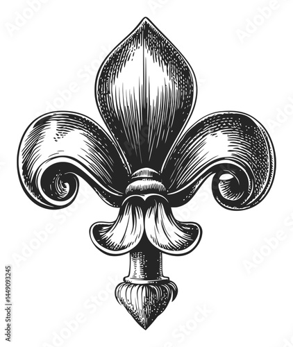 Intricate Vintage Engraving of a Decorative Fleur-de-Lis Design