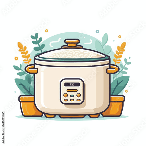 cooking, food, rice, pot, kitchen, cooker, steam, white, hot, heat, cook, rice cooker, meal, kitchenware, equipment, illustration, vector, electric, background, isolated, appliance, boil, home, grain,