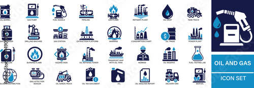 Oil and Gas Icon Set  Flat Vector for Energy, Fuel,  oil, gas, energy, fuel, industry, petroleum, pipeline and Industry
