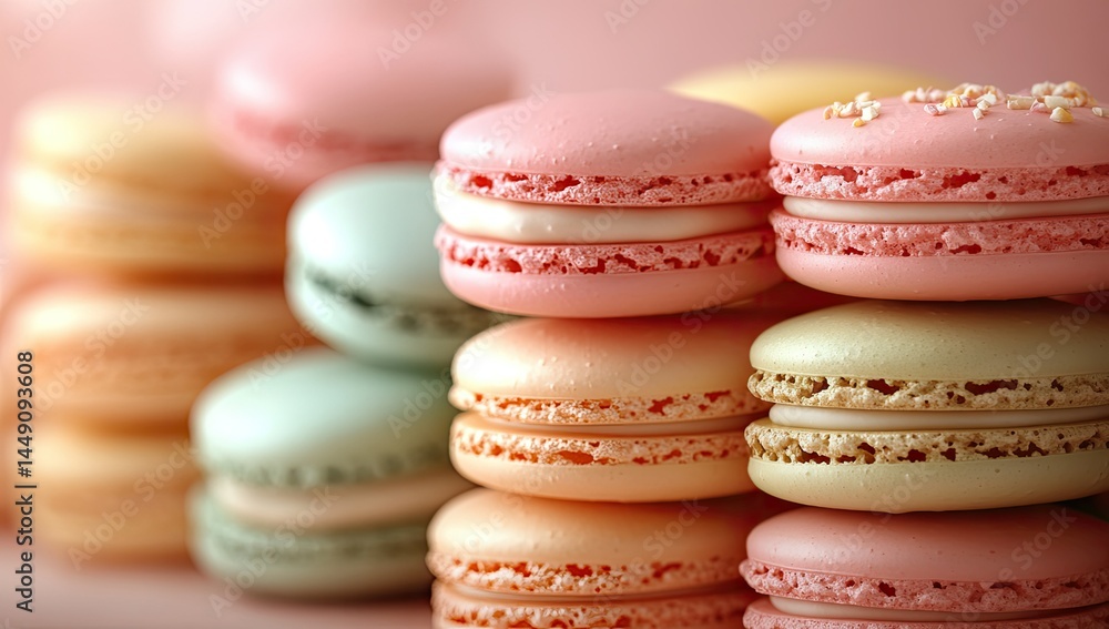 Obraz premium Pastel Macarons Stack with Pink Background.