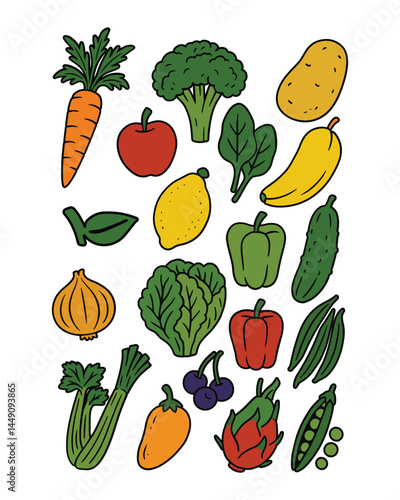 Assorted Vegetables and Fruits Healthy Food Design Art