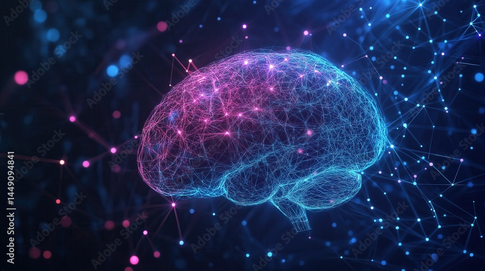 Abstract 3D illustration of a glowing digital brain with neural network connections, representing artificial intelligence, deep learning, and neuroscience. Abstract 3D illustration of a glowing digital brain with neural network connections, representing artificial intelligence, deep learning, and neuroscience.
