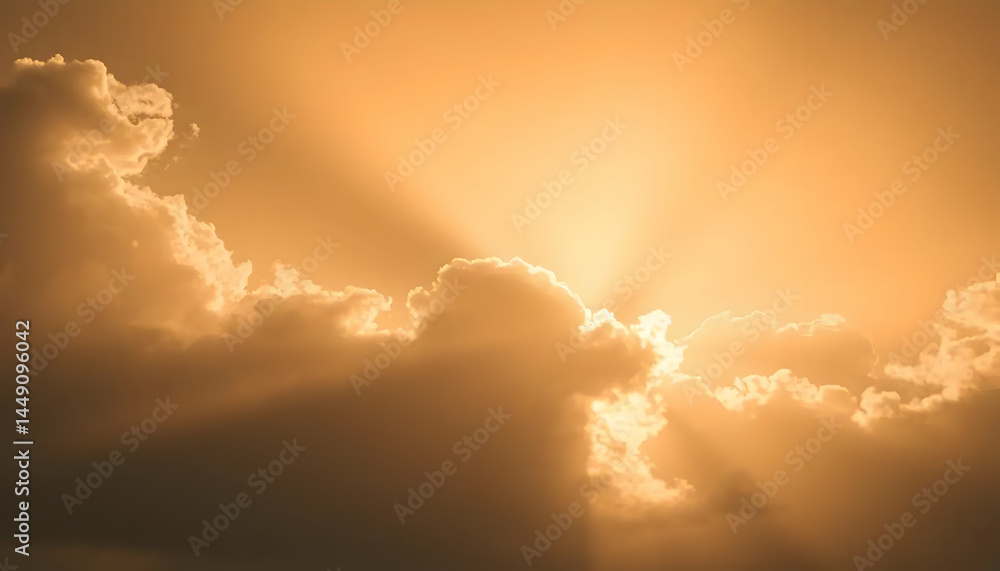 Fototapeta premium Golden Sunset with Clouds Breaking Through Clear Sky