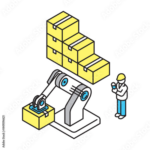 シンプル　イラスト　工場の自動化のイメージのベクターイラスト
