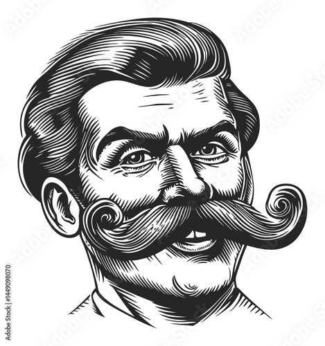 Vintage Engraving of a Man with a Mustache and Classic Hairstyle