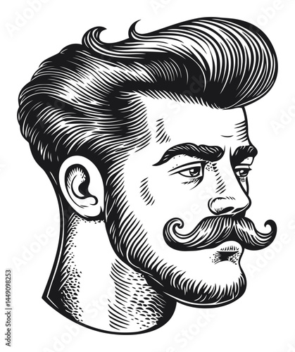 Vintage Engraved Illustration of a Man with Stylish Mustache