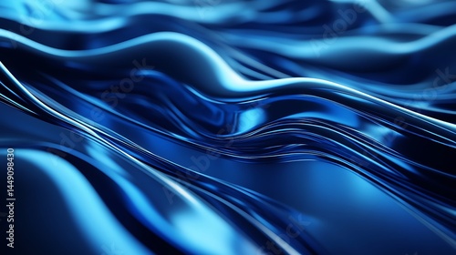 Dark Blue Fluid Waves Abstract Background Design, Liquid Pattern, Flowing Shiny Surface