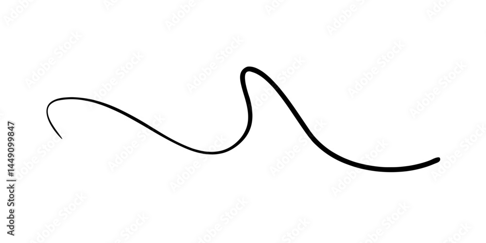 Abstract black curved line on transparent background, minimalist swirl design, simple fluid wave element, vector illustration Abstract black curved line on transparent background, minimalist swirl design, simple fluid wave element, vector illustration