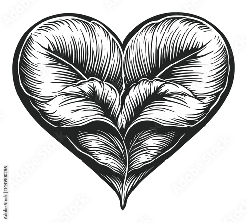 Heart-Shaped Leaf Illustration in Engraved Style for Nature Lovers