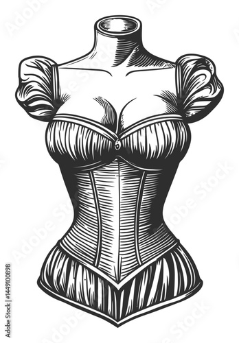 Elegant Vintage Corset Illustration with Intricate Engraved Details
