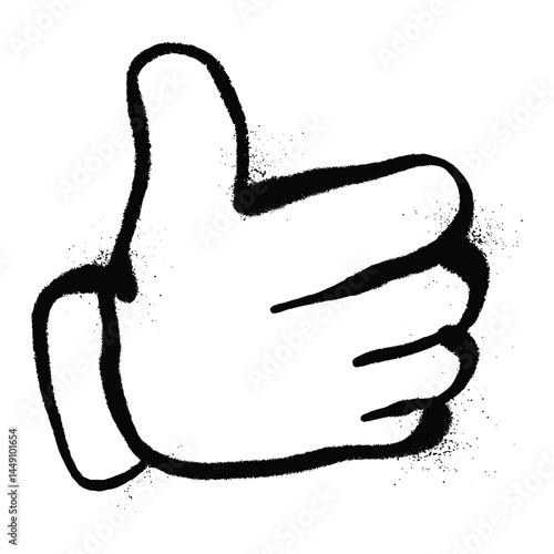 Black Spray Paint Graffiti Thumbs Up Symbol with Spray Texture