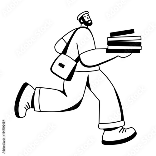 A glyph illustration of a running delivery boy 
