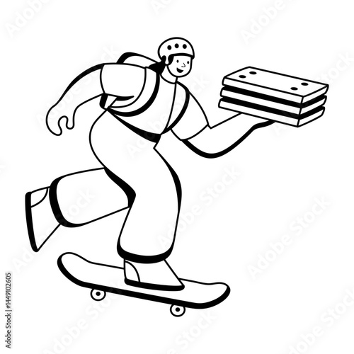 A glyph illustration of pizza delivery character 

