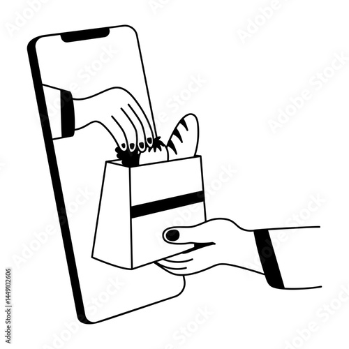 Online grocery shopping illustration in glyph style 
