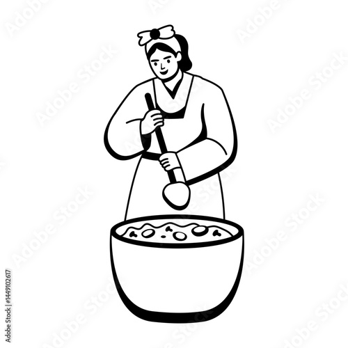 A woman making food illustration in glyph style 

