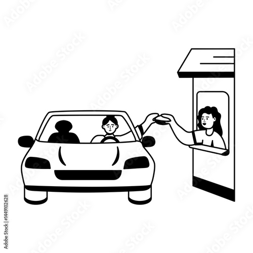 Drive thru food service illustration in glyph style 

