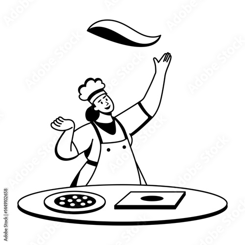 A glyph illustration of a character making pizza 
