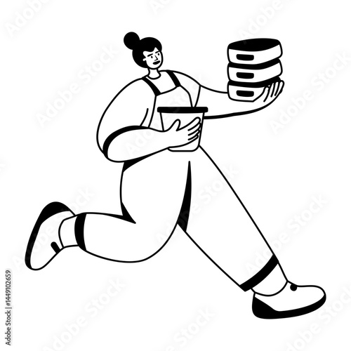 A glyph illustration of running character giving fast delivery 

