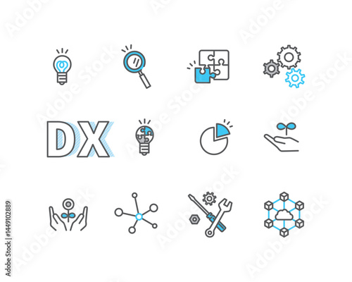 シンプル　イラスト　DXのイメージのアイコンセットのベクターイラスト