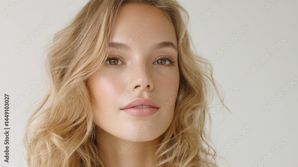 Close-up of a woman with healthy, blonde hair and clear skin Close-up of a woman with healthy, blonde hair and clear skin